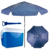 Kit Guarda Sol com 2 Metros Azul + Caixa 75 Lts Mor + Saca Areia Mor