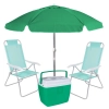 Kit Verde Cooler 36l + 2 Cadeiras de Praia 4 Posies + Guarda-sol 1,60 M