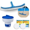 Kit Escova Curva 45,7 Cm Piscinas Fibra e Alvenaria + Clorador Flutuante Grande + 2 Pastilhas 5 em 1