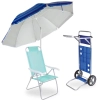 Kit Cadeira de Praia Prosa 4 Posi + Carrinho de Praia Vira Mesa + Guarda Sol 2,40 M Articulado Azul