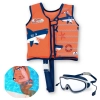 Kit Colete Infantil Tubaro Sem Manga +3 + culos de Natao com Bandana Proteo Uv/ Antiembaante Azul