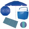 Kit Guarda-sol Azul 2 M + Caixa Trmica 18 L + Esteira 1,80 M