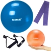 Kit Pilates Bola Sua 65 Cm + Faixa Elastica Media + Overball 25cm + Par de Pegador