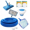 Kit Limpeza Piscina Peneira + Aspirador + Flutuador + Pastilhas 3x1 e Mangueira 38mm 4 Metros