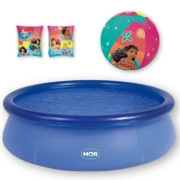 Kit Piscina Redonda Inflavel Mor 2400 Lts + Par Boia de Braco Ilustrao Princesas + Bola Inflavel Infantil Princesas