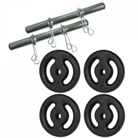 Kit Treino 2 Barras Musculao Oca 30cm com Presilhas + 4 Anilhas de 2kg