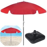 Kit Guarda Sol Praia Piscina Vermelho 1,60 M + Base Preta 18 L /22 Kg