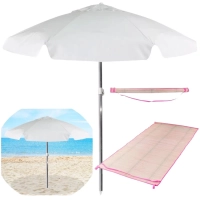 Kit Guarda-sol Praia 1,60m Branco + Esteira de Palha Rosa