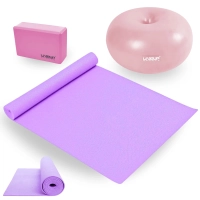 Kit Colchonete Lilas 1,73 M + Bloco de Apoio para Yoga + Bola Pilates Donut Exerccios Yoga