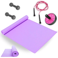 Kit Colchonete Lilas 1,73 M + Rodinha Abdominal + Corda 2,65 M + Par de Halter 1 Kg Cada