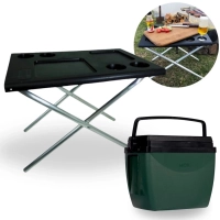 Kit Mesa Multiuso Dobrvel Porttil Preta + Caixa Trmica 18 L Verde e Preta para Camping/ Praia e Pesca