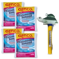 Kit 4 Und Super Tratamento Semanal Oxigenco + Termmetro Flutuante Tartaruga para Piscina Spa / Ofur