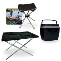 Kit Mesa Multiuso Dobrvel Porttil + Caixa Trmica 18 L + Banqueta Dobrvel At 80 Kg para Camping e Pesca