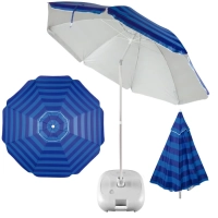 Kit Guarda Sol 2,40 M Azul Articulado Fps 100 + Base 22 Kg Branca para Praia e Piscina