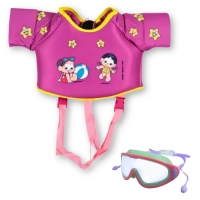 Kit Colete Infantil 2 a 8 Anos + culos de Natao com Bandana Proteo Uv/ Antiembaante Rosa