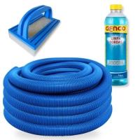 Kit Mangueira 50mm Azul 10 Metros + Esponja com Pegador+ Limpa Bordas para Limpeza de Piscinas