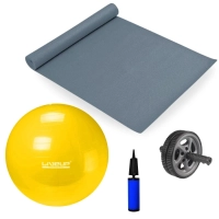 Kit Bola Suia 75cm + Roda para Exerccio Abdominal + Colchonete + Mini Bomba Exerccios Fsicos