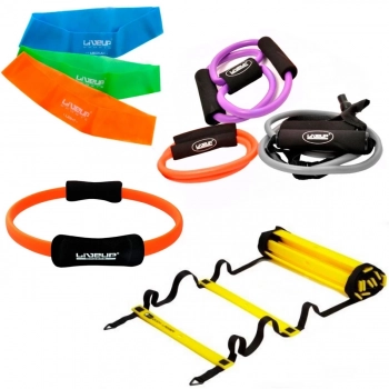 Kit com 3 Extensores Mdio + 3 Mini Bands + Arco Pilates + Escada de Cho 4m