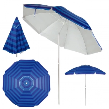 Kit Guarda Sol Praia 2,40 Mts Azul Listrado Articulado + 2 Cadeiras Alta Conforto Alumnio Sannet Azul