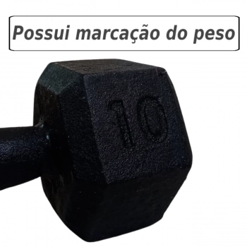 Halter Peso Academia 10 Kg Sextavado Ferro Fundido Preto