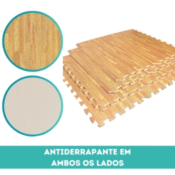 Kit 12 Tatames em Eva Modelo Piso de Madeira 62 X 62 Cm