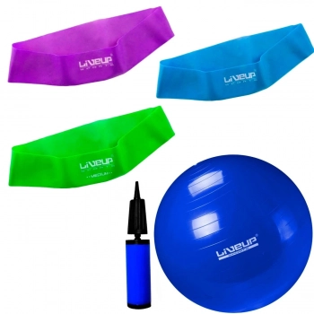 Kit 3 Mini Bands Tenso Mdia + Forte + Super Forte + Bola 65 Cm com Bomba