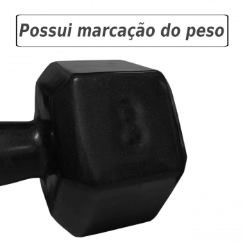 Halter Peso Academia 8 Kg Sextavado Emborrachado Preto