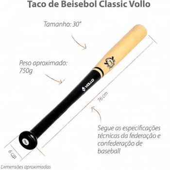 Taco Baseball Profissional 30 Polegadas em Madeira Macia Beisebol Envernizada Vollo