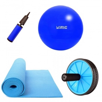 Kit Bola 65 Cm + Bomba + Tapete Colchonete + Roda de Exercicio