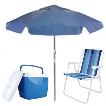 Kit Praia com Guarda Sol 2 M, Cadeira de Praia e Caixa Trmica