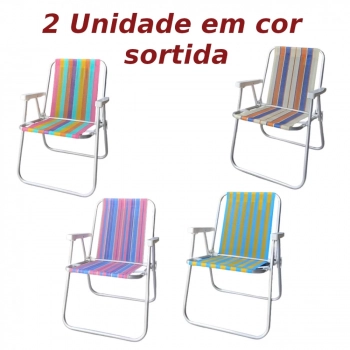 Kit Praia 2 Cadeiras de Praia Alumnio Alta e Guarda Sol Estampado