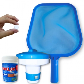 Kit Mini Pastilha de Cloro para Piscina com 50 Un de 2 G + Flutuador + Peneira