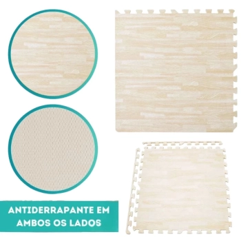 Kit 12 Tatames em Eva Modelo Que Imita Piso de Madeira Claro 62 X 62 Cm