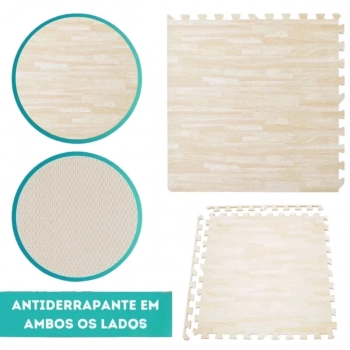 Kit 16 Tatames em Eva Modelo Que Imita Piso de Madeira Claro 62 X 62 Cm