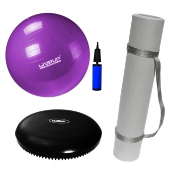 Kit Bola Suia 55cm + Colchonete Eva Cinza + Disco de Equilibrio Preto