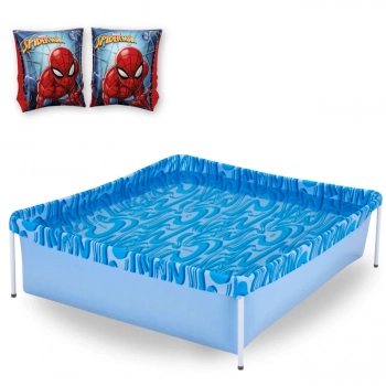 Kit Piscina de Armao Retangular Infantil 400l + Boia de Brao Homem-aranha