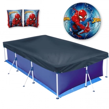 Kit Piscina 3700 L + Capa e Forro Mor + Boia e Bola Homem Aranha