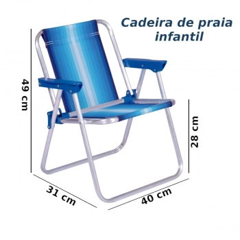 3 Cadeiras de Praia Infantil Mor Dobravel em Aluminio Azul