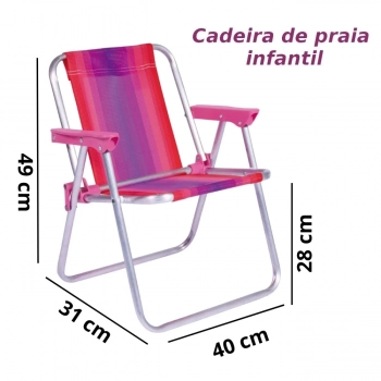 Cadeira de Praia Infantil Mor Alta Dobravel em Aluminio Rosa