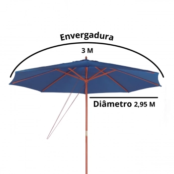 Ombrelone Central Guarda Sol Piscina Madeira 3m Azul