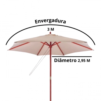 Kit Ombrelone Guarda Sol Piscina Madeira 3m Bege + Base Dobravel