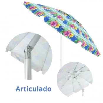 Guarda-sol Prosa Floral 2,40 M Articulado com Bolsa Praia Piscina