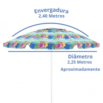 Guarda-sol Prosa Floral 2,40 M Articulado com Bolsa Praia Piscina