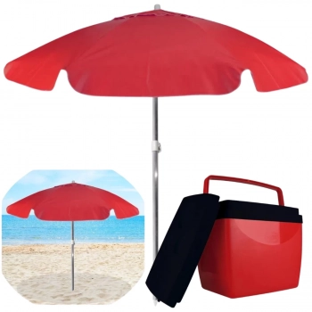 Kit para Praia Preto e Vermelho Guarda-sol 1,60m + Cooler 26l