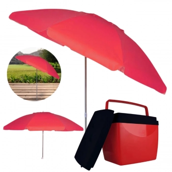 Kit para Praia Vermelho e Preto Guarda-sol 2m + Cooler 26 L