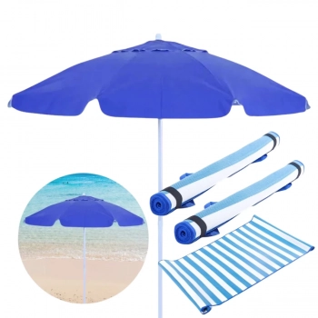 Kit para Praia Azul Guarda Sol 2 M + Duas Esteira com Ala