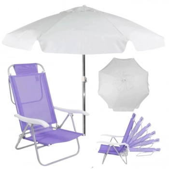 Kit Cadeira de Praia Sunny Dobrvel + Guarda Sol 2 M Branco