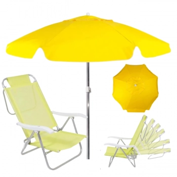 Kit Cadeira de Praia Sunny Dobrvel + Guarda-sol 1,60m Amarelo