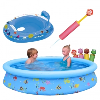 Kit Piscina Infantil 1000 L + Bote Fralda Azul + Lana gua de Bichinhos