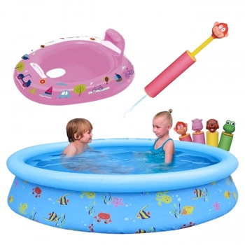 Kit Piscina Infantil 1000 L + Bote Fralda Rosa + Lana gua de Bichinhos